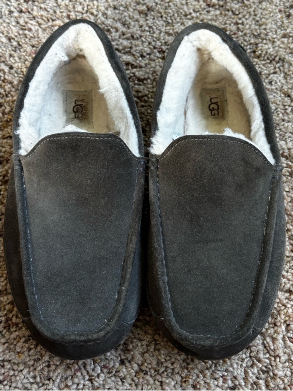 UGG Men's Grey Suede Shearling-Lined Slippers